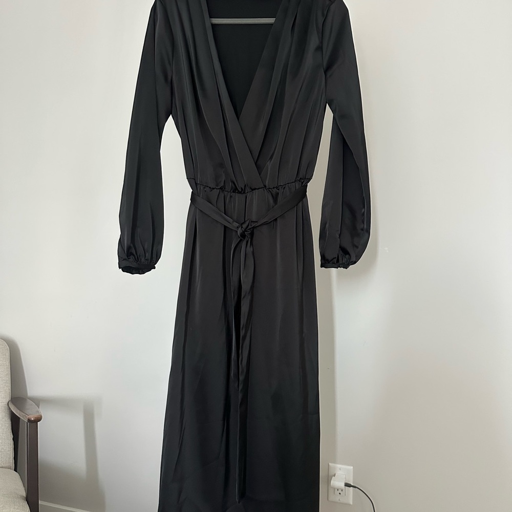 Mango Black Long Sleeve Wrap Dress